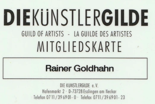 Mitgliedsausweis der KünstlerGilde e.V. - Ehrenvorsitzender Rainer Goldhahn